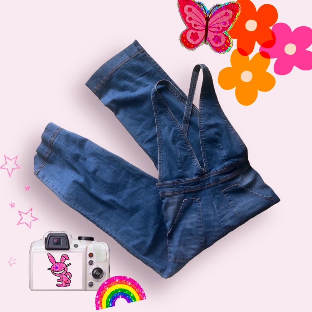 Dollhouse plunging neck jean jumpsuit.